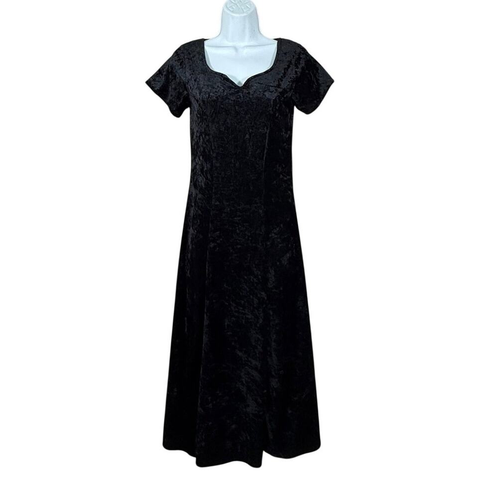 Vintage 90s Styleworks Black Crushed Velvet Maxi Dress Gothic Whimsygoth Small - Picture 6 of 10